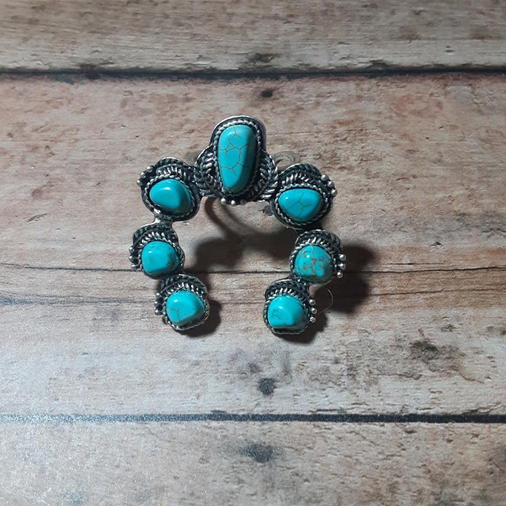 Western Style Squash Blossom Natural Stone Ring